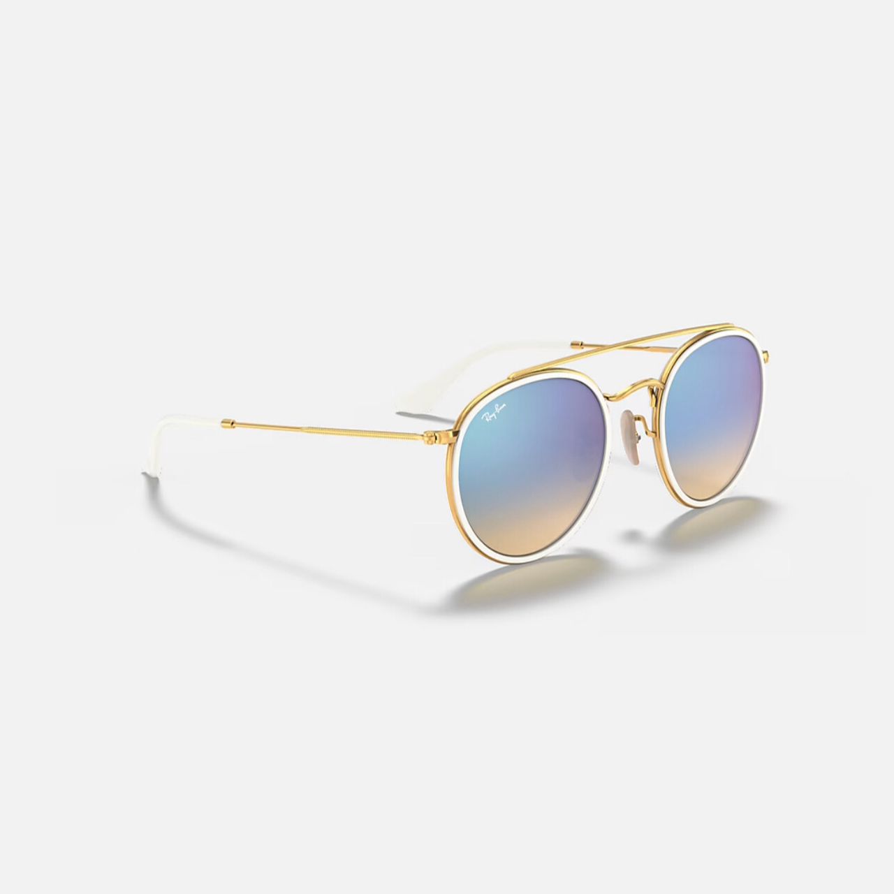 Ray-Ban Round Double Bridge Gold frame Blue Flash Lens