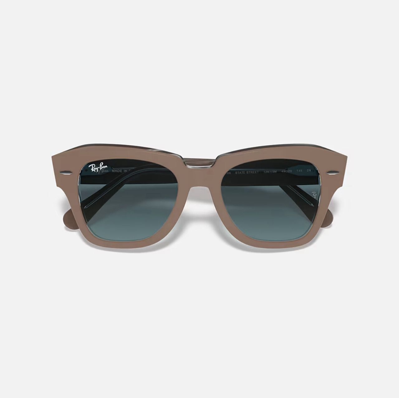 Ray-Ban State Street Polished Beige On Transparent Frame Blue Gradient Lens
