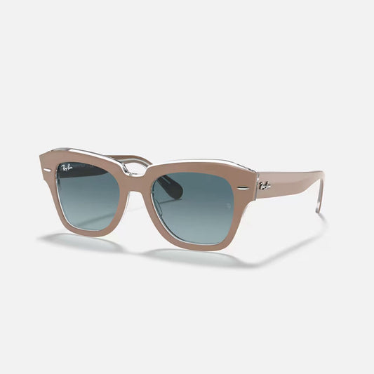 Ray-Ban State Street Polished Beige On Transparent Frame Blue Gradient Lens