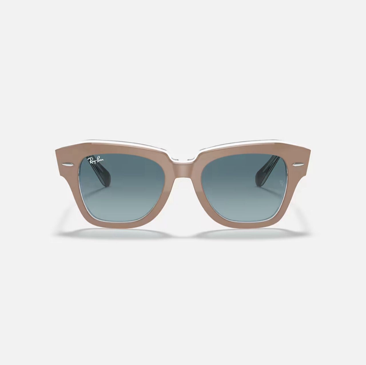 Ray-Ban State Street Polished Beige On Transparent Frame Blue Gradient Lens