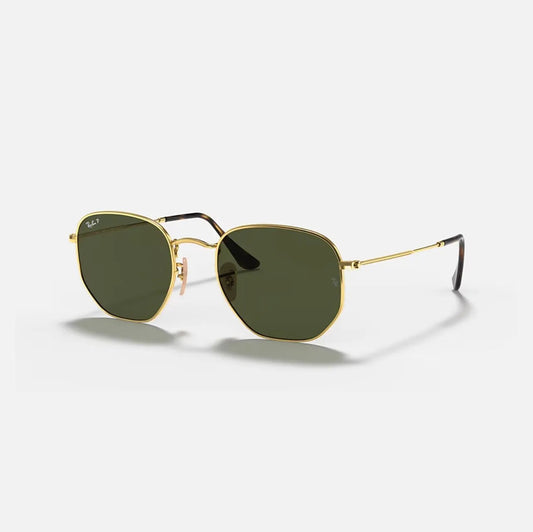 Ray-Ban RB3548 Hexagonal Flat Gold Frame Green polarized Lenses
