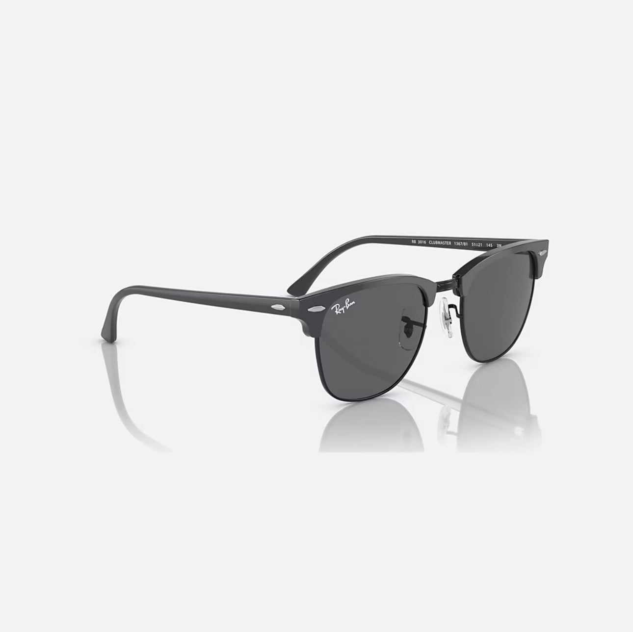 Ray-Ban RB3016 Clubmaster Polished Grey On Black Frame grey lenses 54-18