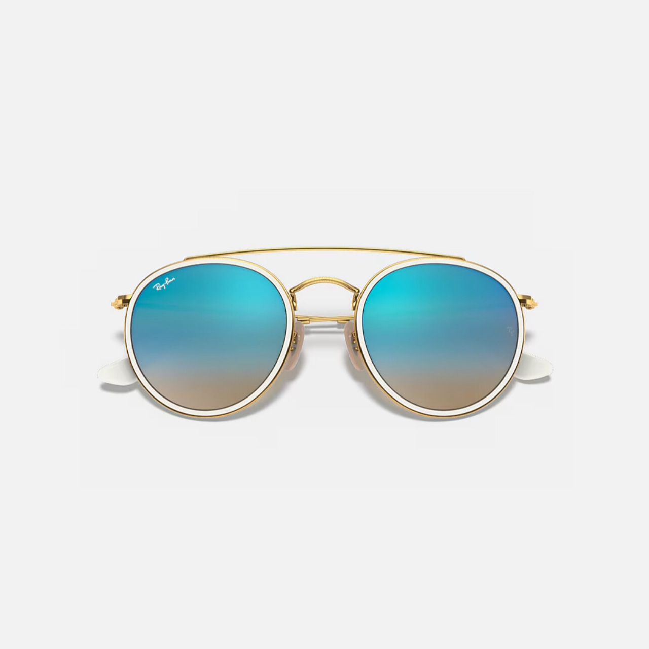 Ray-Ban Round Double Bridge Gold frame Blue Flash Lens