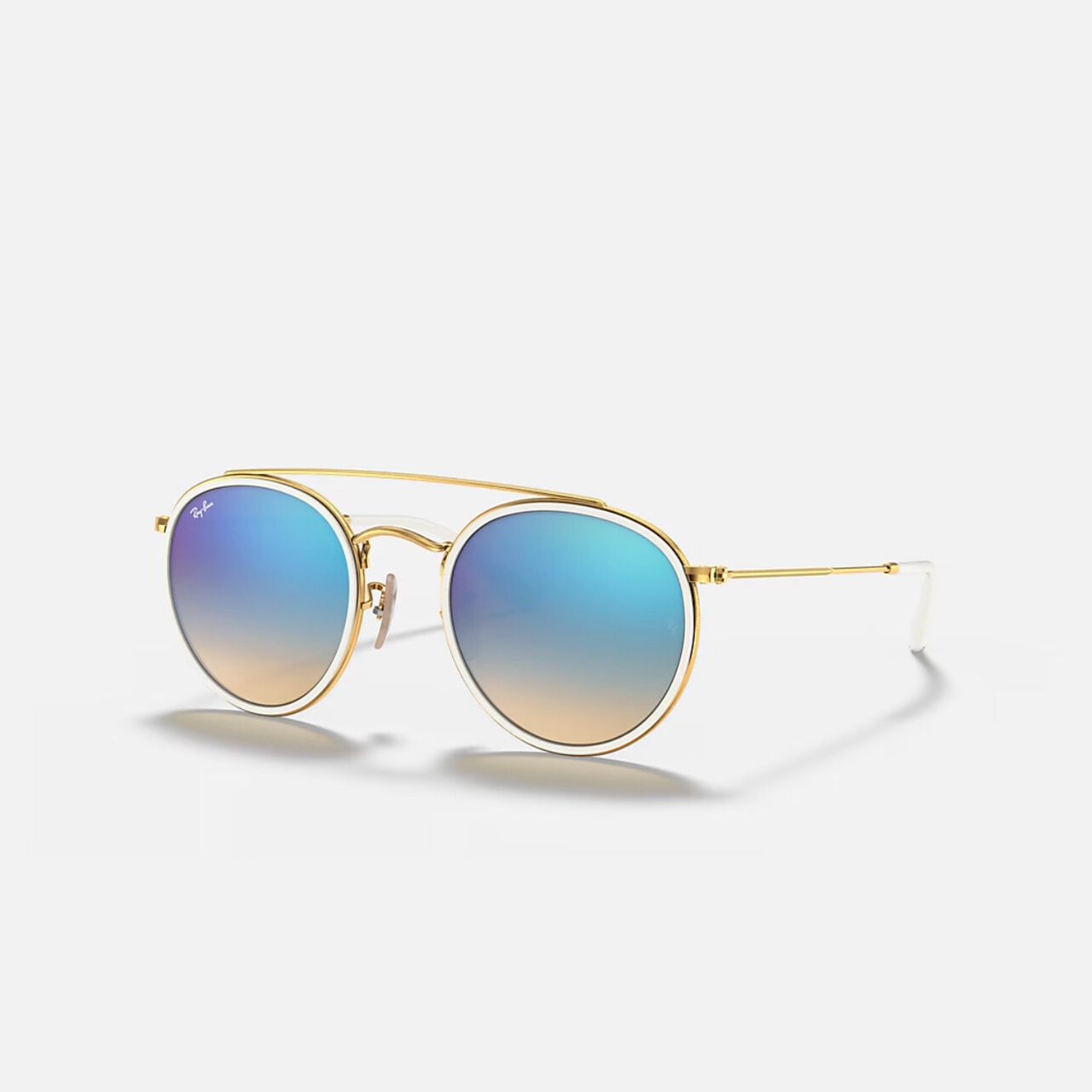 Ray-Ban Round Double Bridge Gold frame Blue Flash Lens